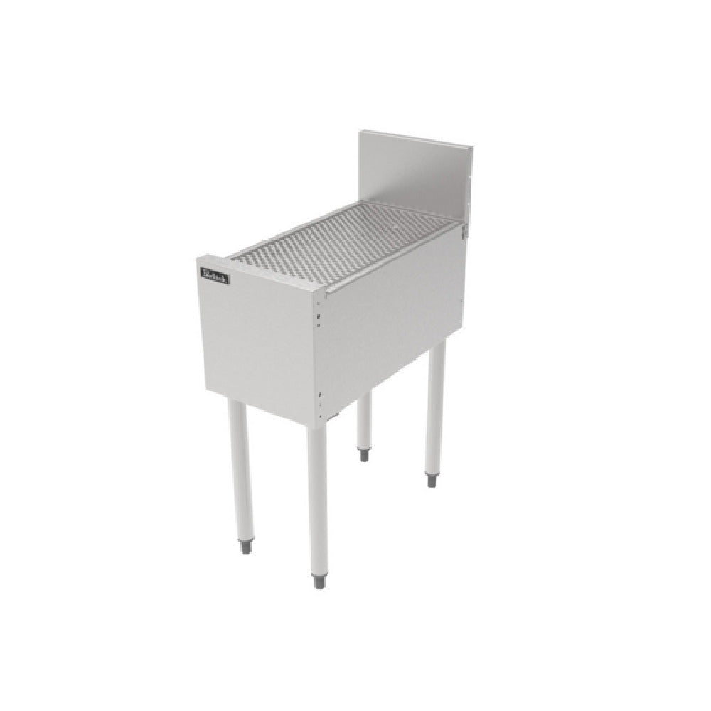 Stainless steel Perlick TSF series underbar drainboard with legs and backsplash