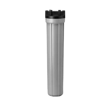 Cylindrical water filter housing with black cap and silver body for Everpure water filter