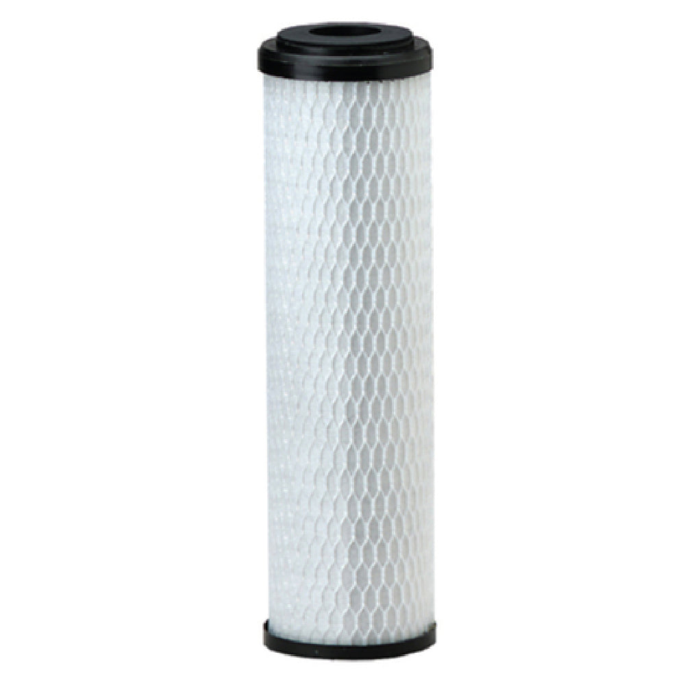 Cylindrical white CG5-10S water filter cartridge with black end caps and honeycomb pattern