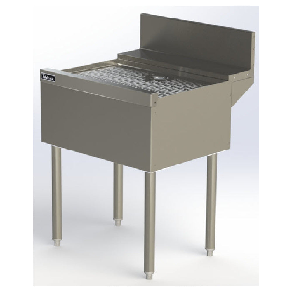 Stainless steel TSD Series Underbar Drainboard workstation with legs and backsplash