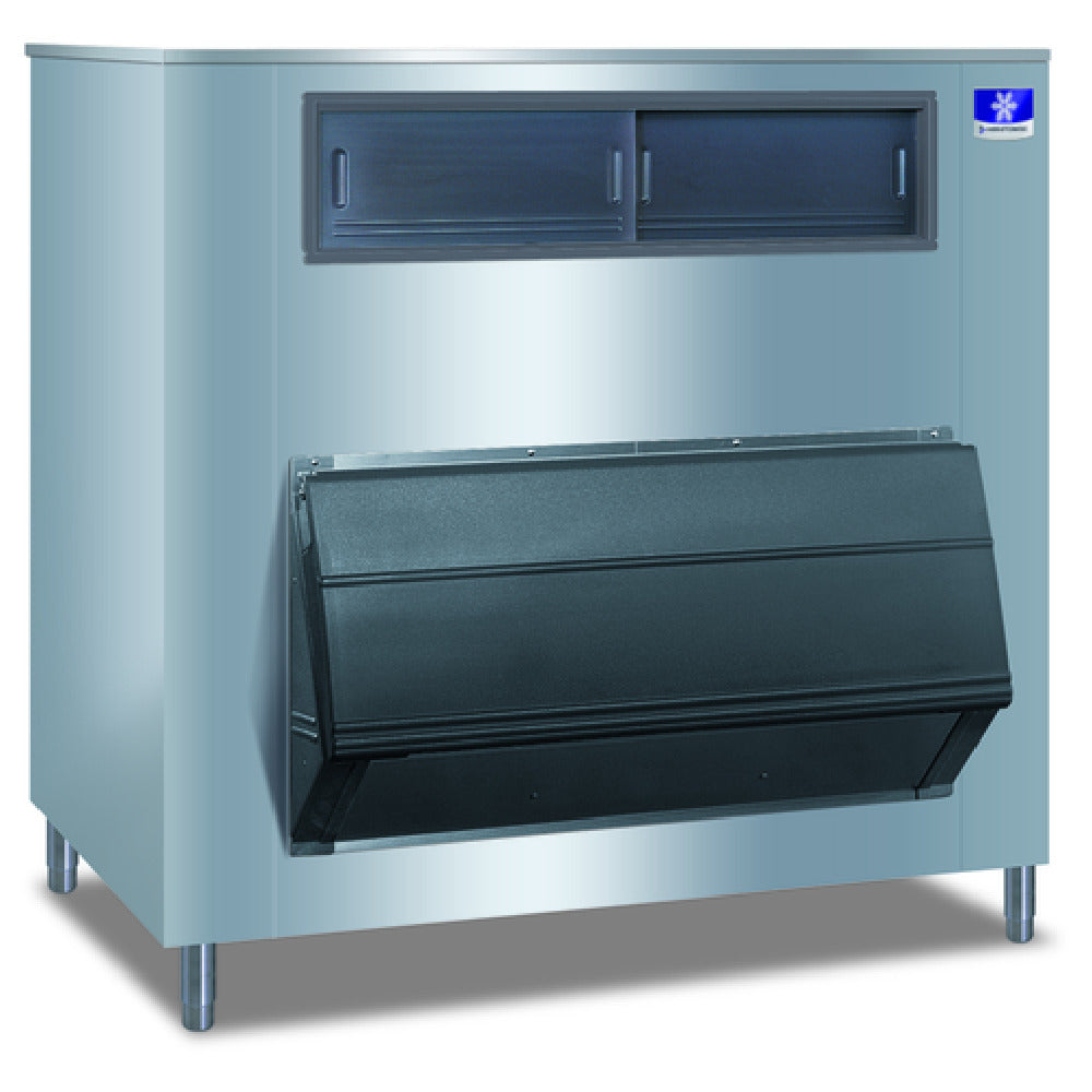 Commercial large upright storage bin with slanted front panel and stainless steel finish
