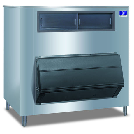 Commercial large upright storage bin with slanted front panel and stainless steel finish