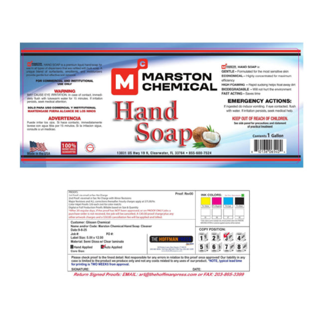 Marston Chemical 300192 Coconut Hand Soap 1 Gallon Formulated For The Most Sensitive Skin