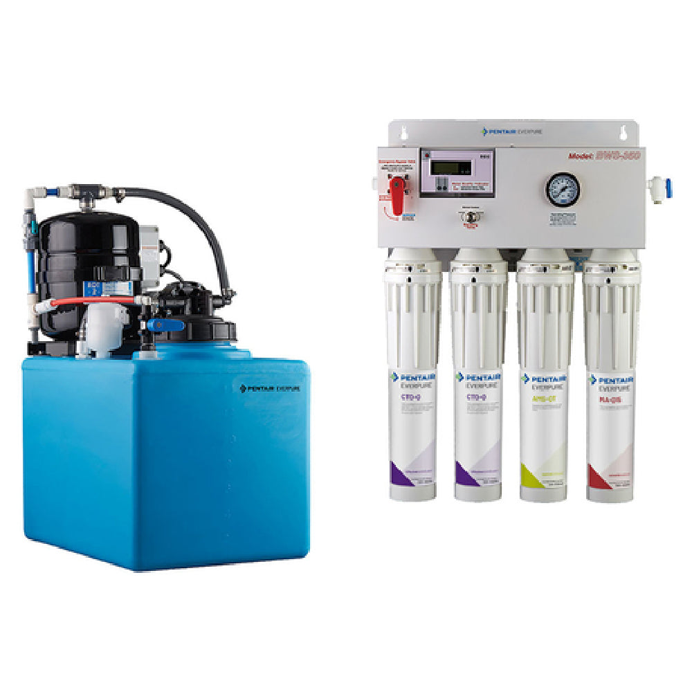 Water filtration system featuring Everpure BWS350 with reverse osmosis and filter cartridges