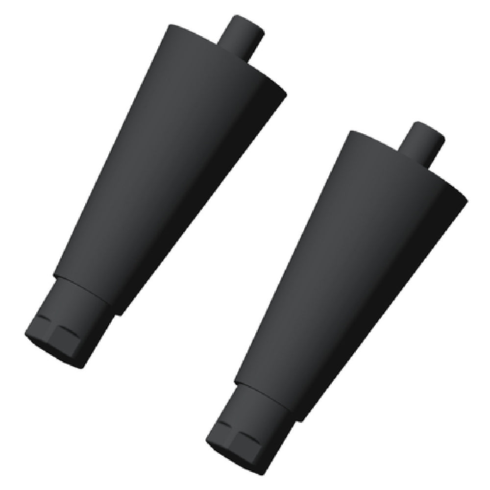 Two black exhaust mufflers for Hoshizaki HS-3511 legs compatible with section uprights