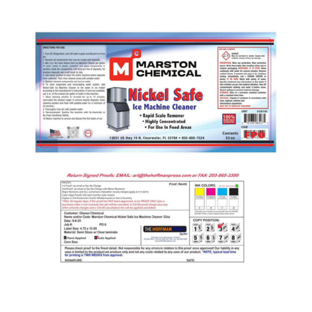 Marston Chemical 330195 Nickel Safe Ice Machine Cleaner 32 Oz For Use In Food Areas