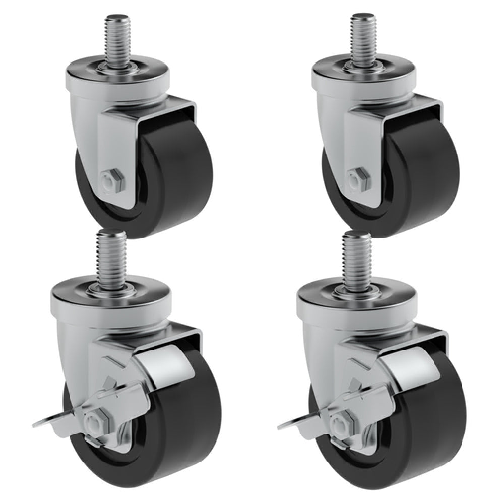 Set of four black swivel caster wheels with threaded stems for Hoshizaki HS-5288