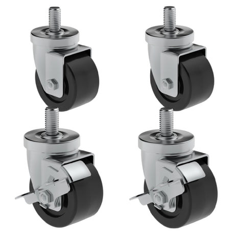 Set of four black swivel caster wheels with threaded stems for Hoshizaki HS-5288