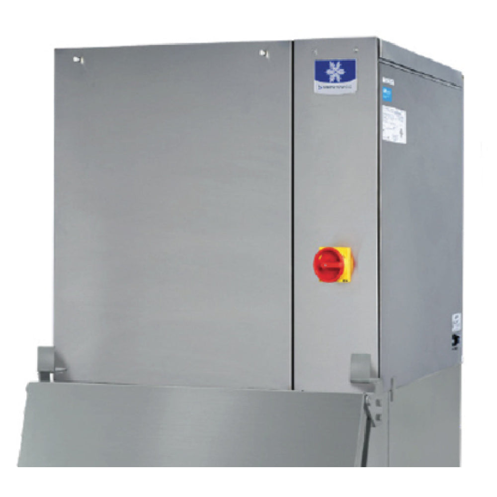 Grey Manitowoc IYT0900W Marine Ice Maker with a red emergency stop button
