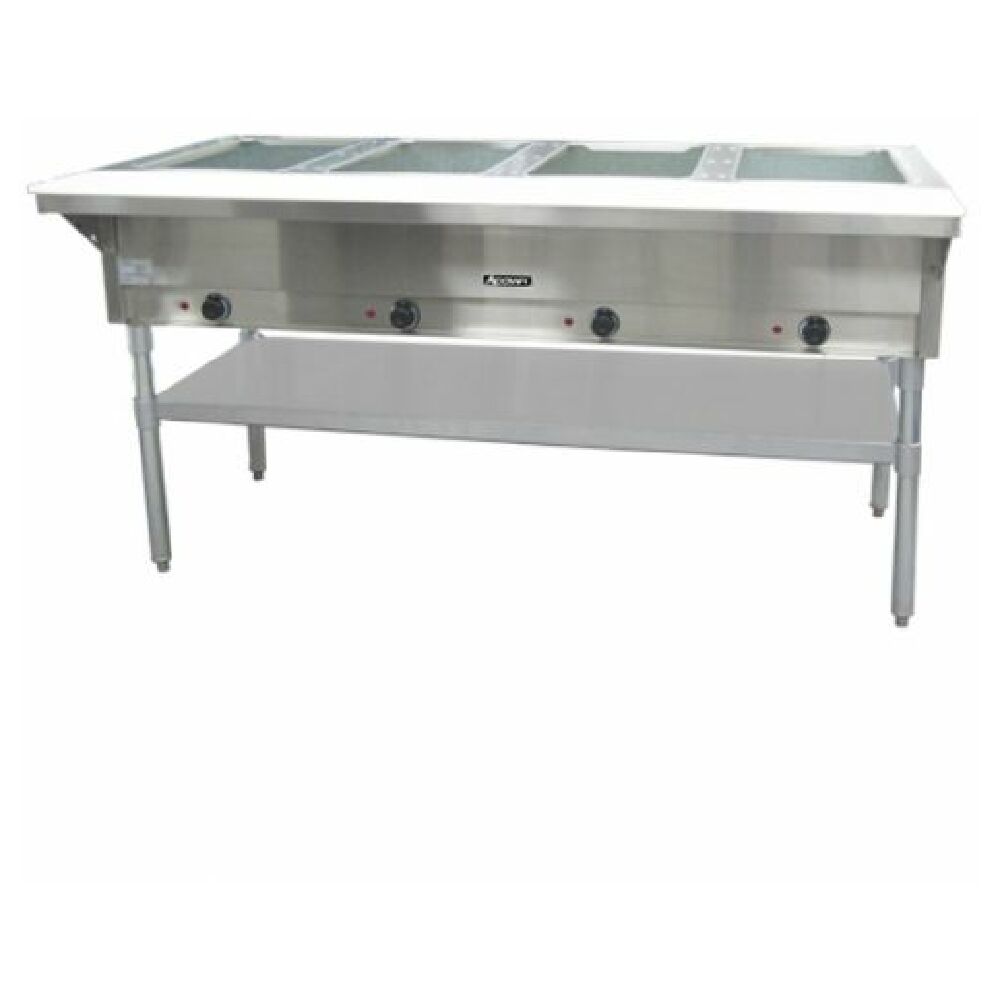 Commercial Empura Steam Table Open Well 4 Bay with multiple stainless steel compartments