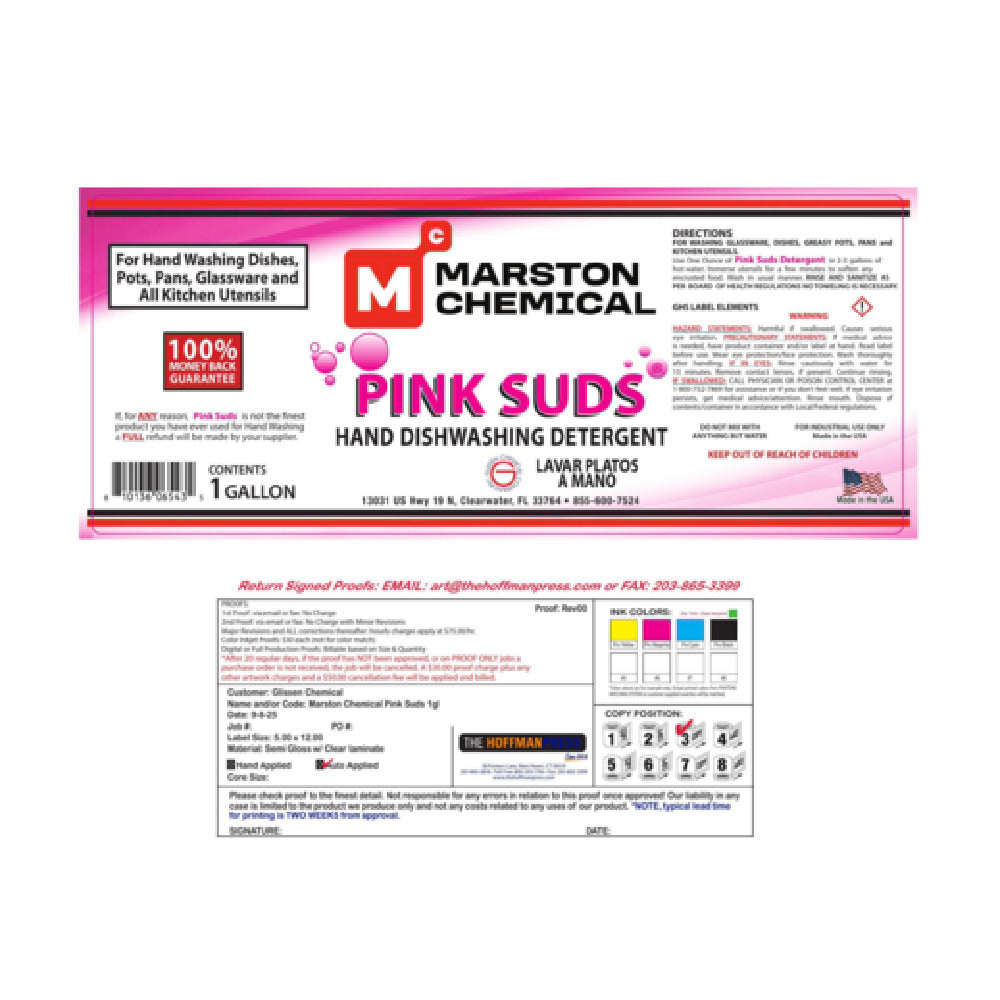Marston Chemical 300163 Pink Suds Detergent 1 Gallon For Hand Washing Dishes
