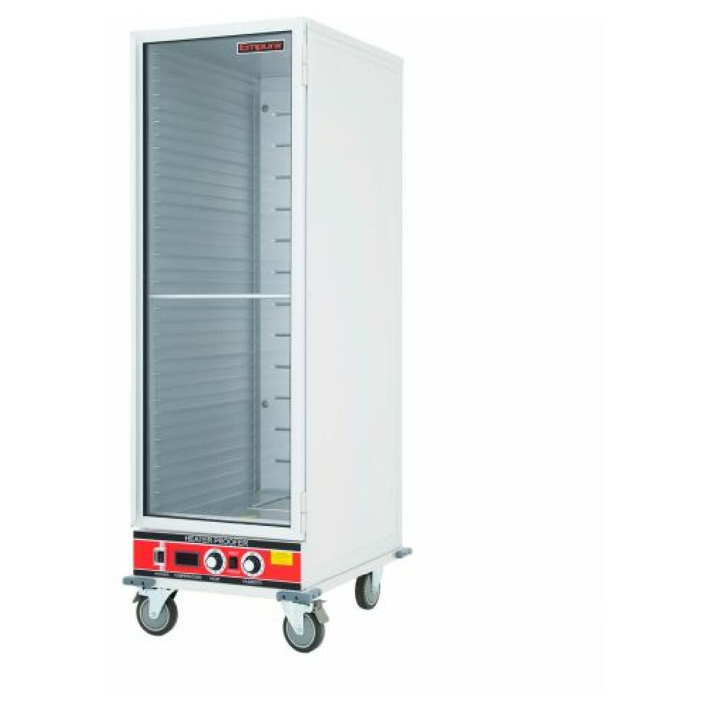 Mobile Empura Heated Proofer with clear door and wheels for convenient food holding