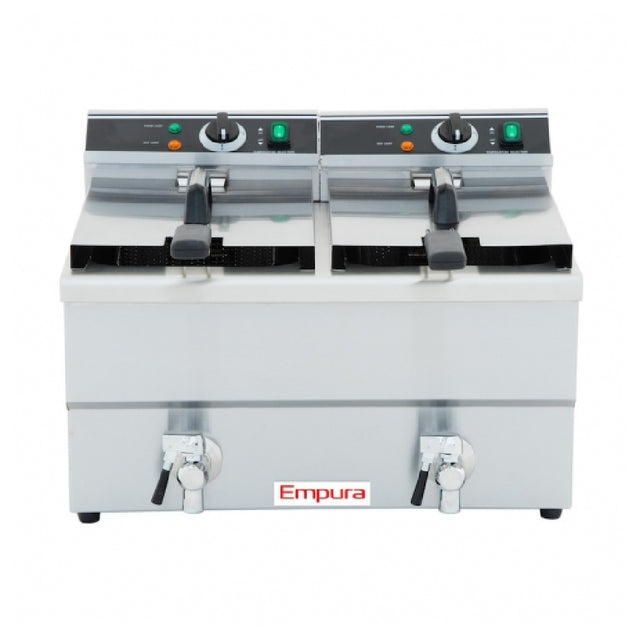Empura Stainless E-DF-12L/2 heavy duty dual tank electric countertop fryer with temperature controls