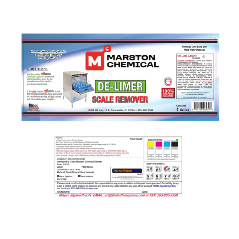 Marston Chemical 300183 Delimer 1 Gallon Scale Remover And Hard Water Deposits