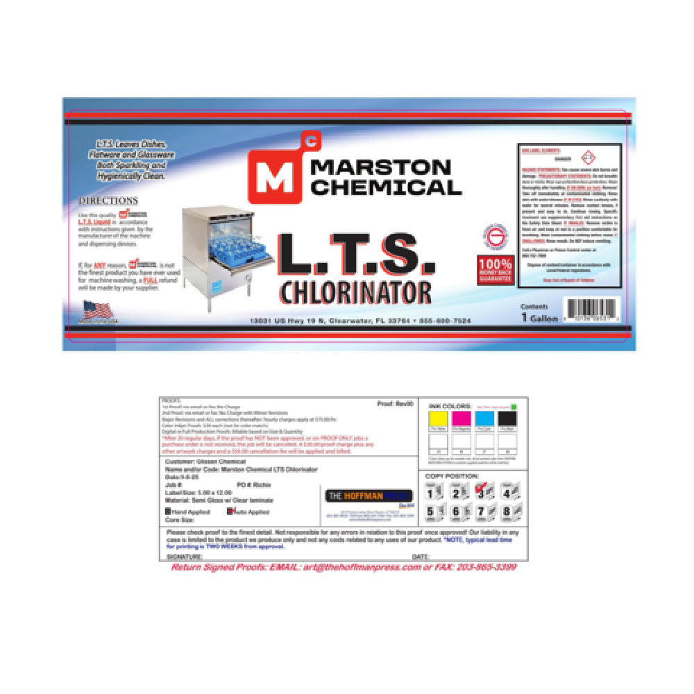 Marston Chemical 300182 Low Temp Sanitizer Chlorinator 1 Gallon Leaves Dishes