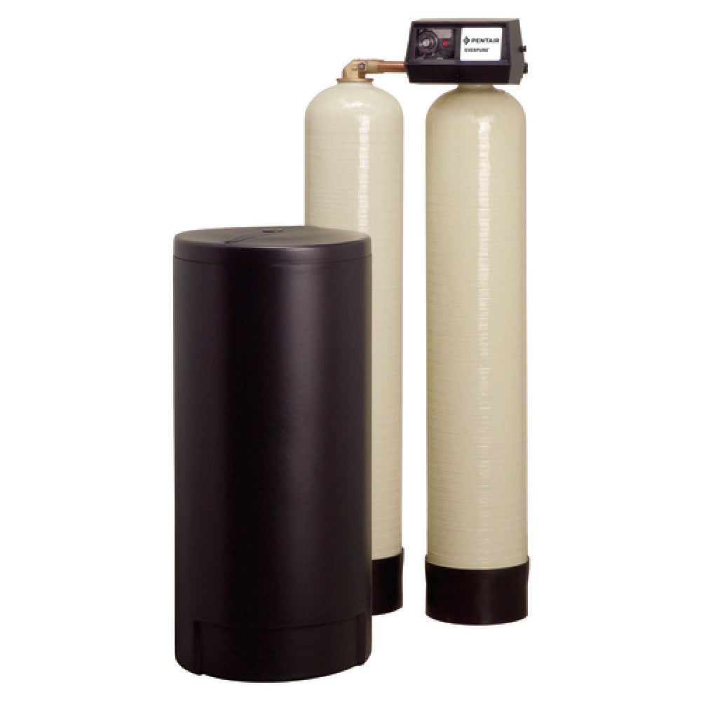 Water softening system featuring dual tanks and brine cabinet for Everpure EV998510 Softener