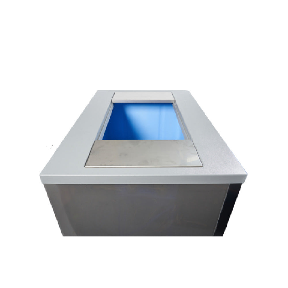 Gray metal enclosure with blue-lit opening for Manitowoc replacement bin adapter