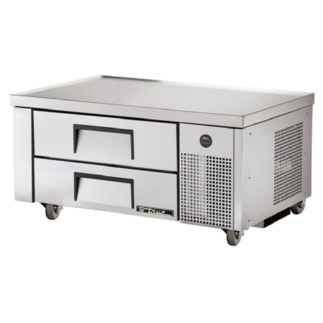 Stainless steel refrigerated chef base on wheels with two drawers for food storage