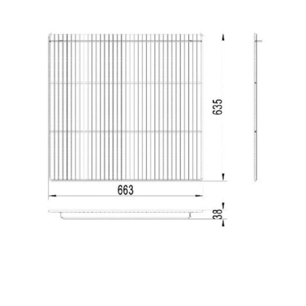 Technical drawing of Empura Middle Shelf with measurements for grill grate design