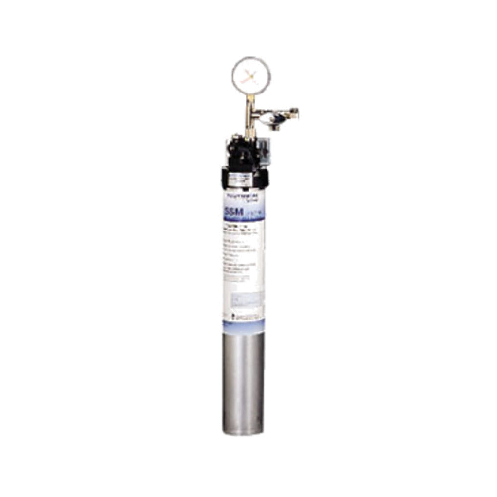 Water filter assembly featuring Scotsman SSM Plus with cylindrical housing and pressure gauge