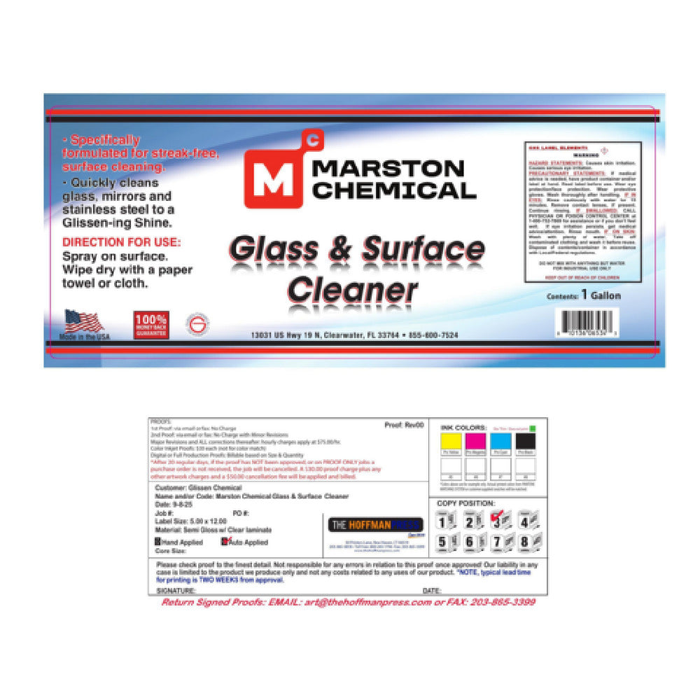 Marston Chemical 300188 Glass & Surface Cleaner 1 Gallon Specifically Formulated For Streak-free