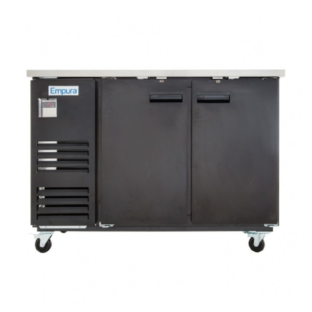 Black solid commercial refrigeration unit on wheels for Empura Stainless Bar Cooler