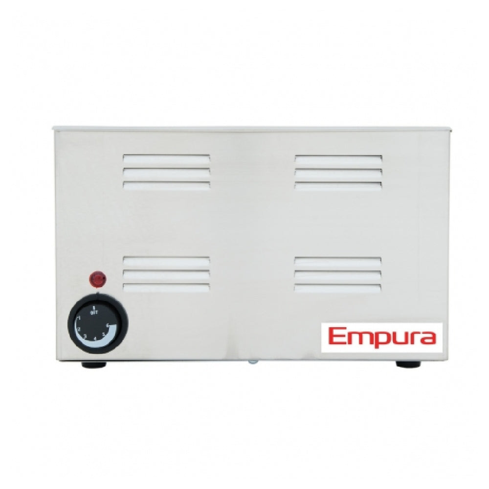 White metal Empura size countertop food warmer with ventilation slots and control dial