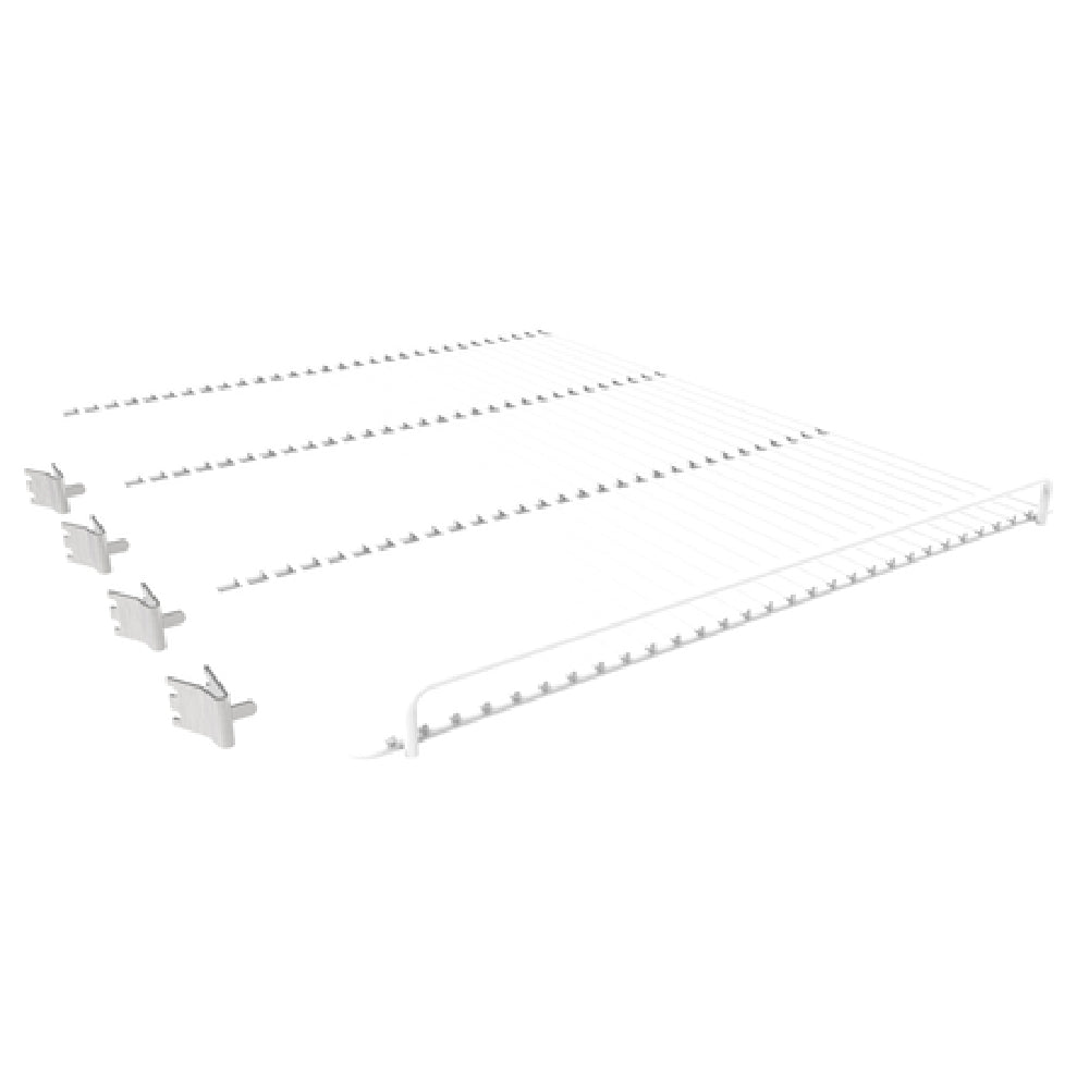 White plastic comb binding spines with rings on Hoshizaki HS-5343 epoxy shelf