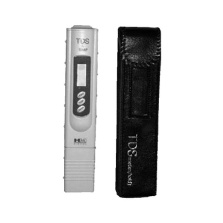 Digital Pocket TDS meter in black protective case for accurate TDS temperature readings