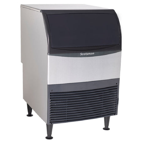 Commercial Scotsman UC2724SW-1 undercounter ice maker with black curved top and vented panel