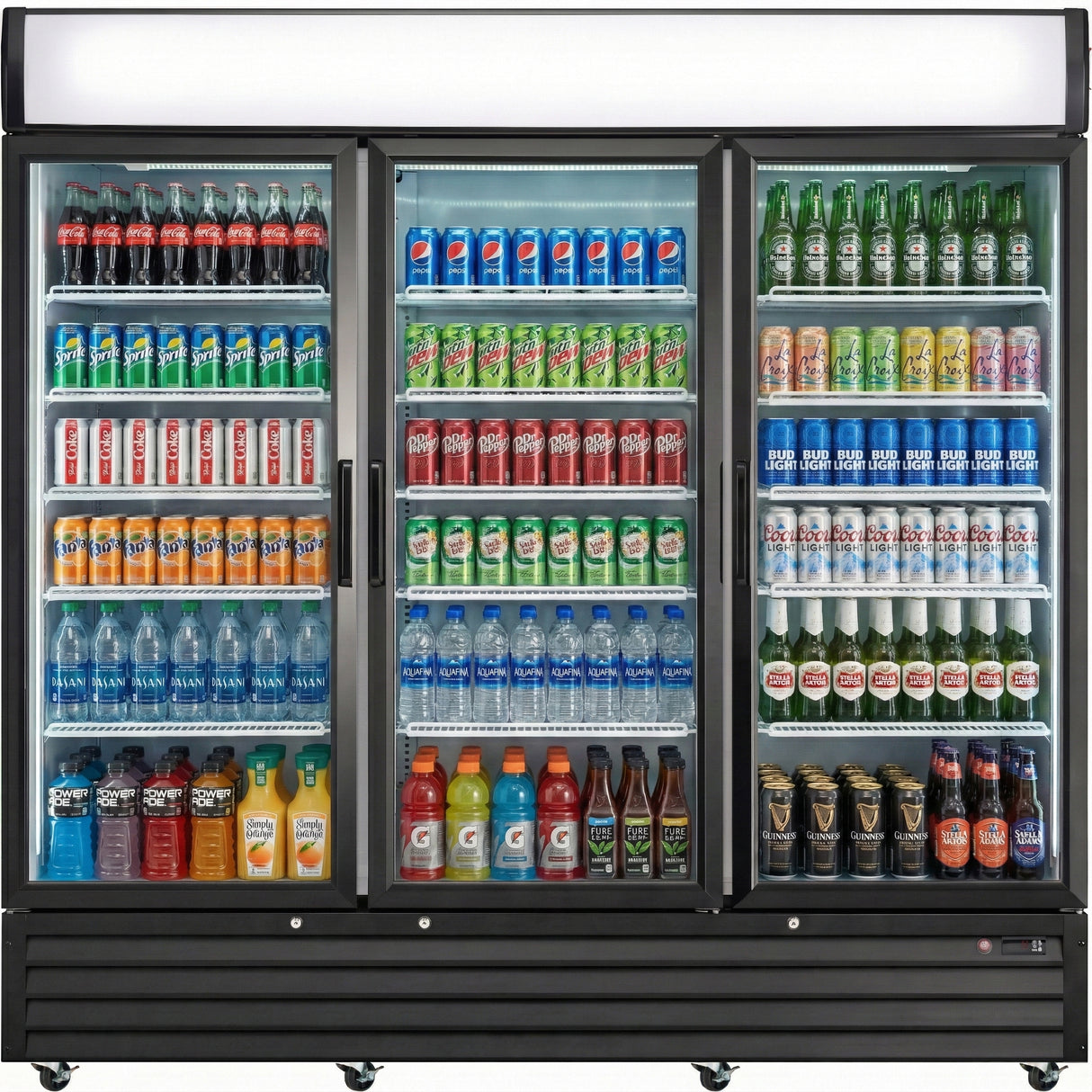 Empura 78" Black Swing Glass 3 Door Merchandiser Refrigerator with ClearKeeper™ Glass, 66.6 Cu. Ft., LED Lighting, 15 Adjustable Shelves