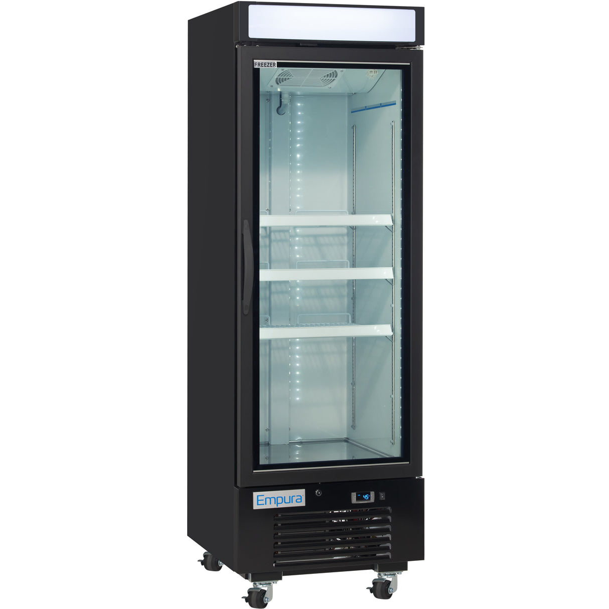 Empura 25" Black Swing Glass Door Merchandiser Freezer with ClearKeeper™ Glass, 12.6 Cu. Ft., LED Lighting, 3 Adjustable Shelves