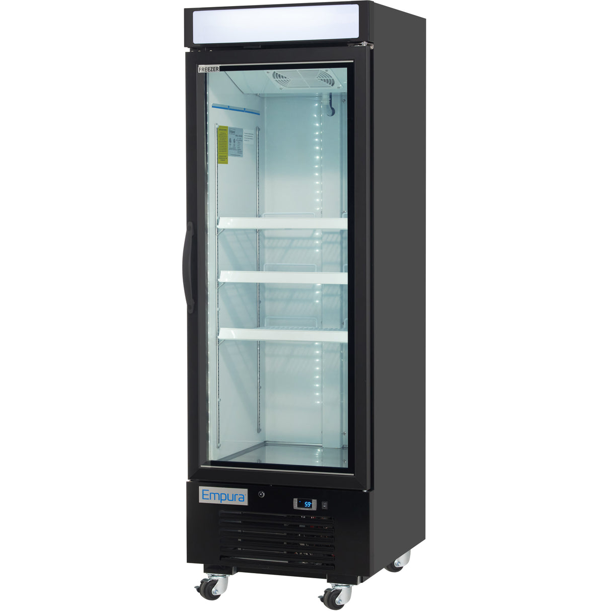 Empura 25" Black Swing Glass Door Merchandiser Freezer with ClearKeeper™ Glass, 12.6 Cu. Ft., LED Lighting, 3 Adjustable Shelves