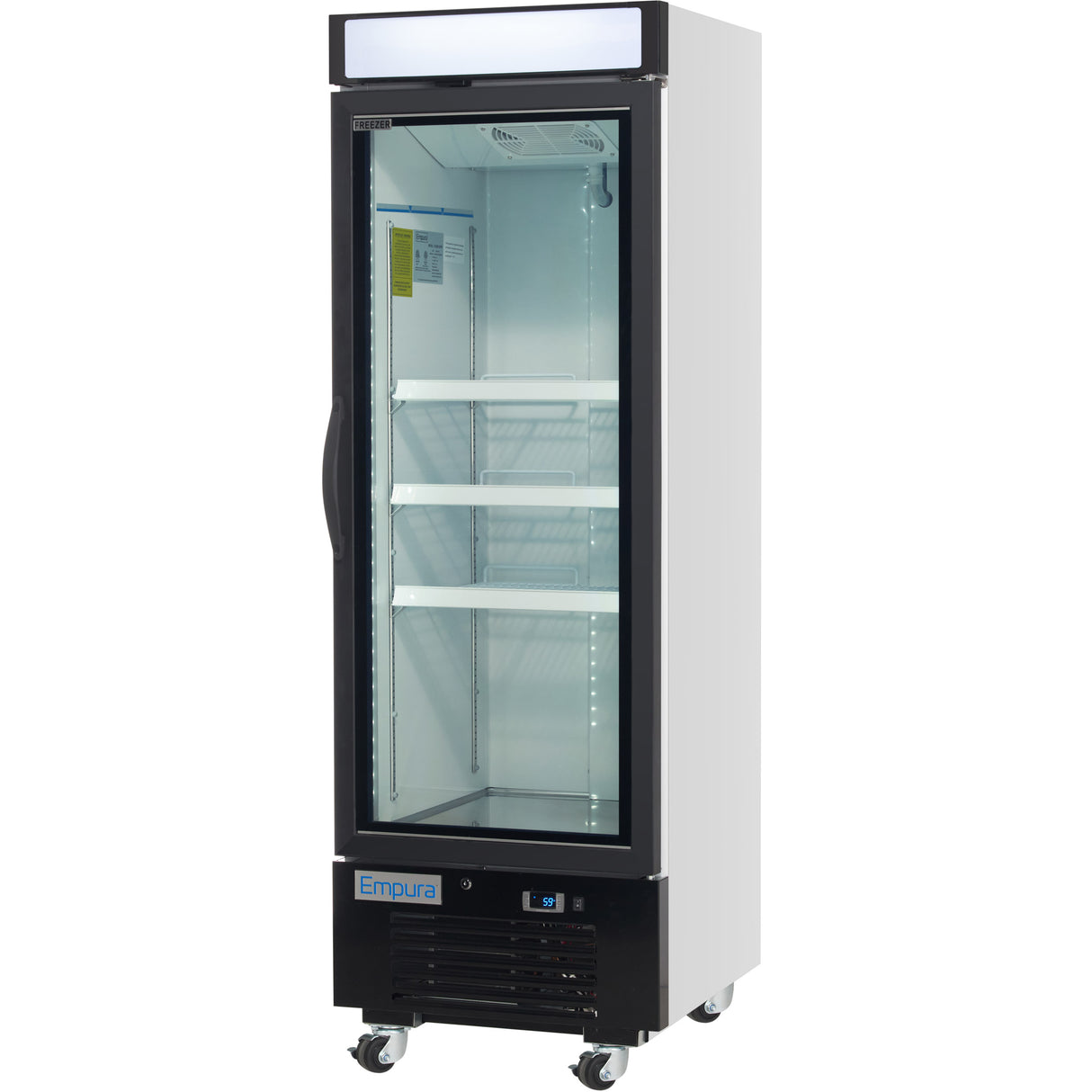Empura 25" White Swing Glass Door Merchandiser Freezer with ClearKeeper™ Glass, 12.6 Cu. Ft., LED Lighting, 3 Adjustable Shelves