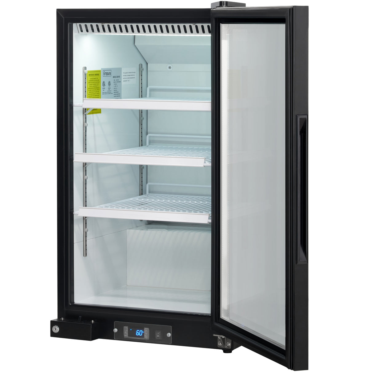 Empura 26" Black Swing Glass Door Countertop Merchandiser Refrigerator with ClearKeeper™ Glass, 7 Cu. Ft., LED Lighting, Automatic Defrost