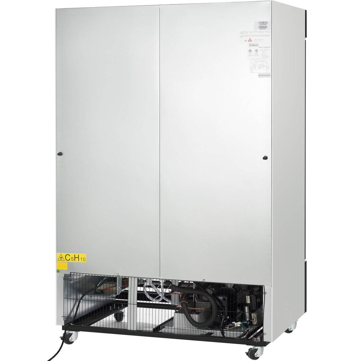 Empura 54" White Swing Glass 2 Door Merchandiser Freezer with ClearKeeper™ Glass, 43.8 Cu. Ft., LED Lighting, 8 Adjustable Shelves