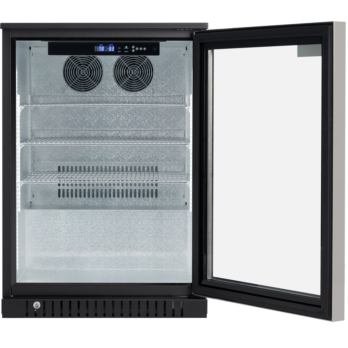 Empura 24" Black Swing Glass Door Undercounter Merchandiser Refrigerator with ClearKeeper™ Glass, 5.5 Cu. Ft., LED Lighting, Locking Glass Door