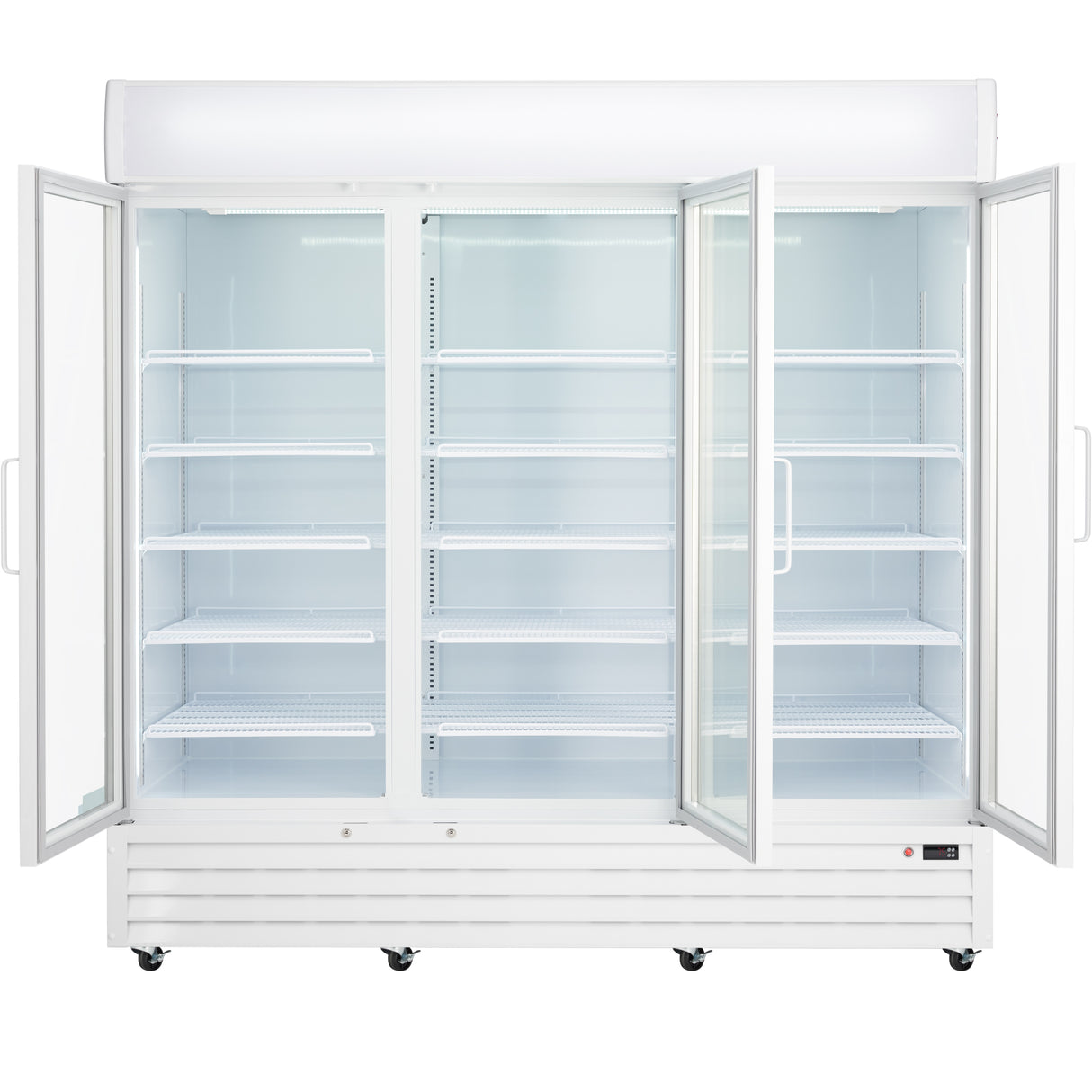 Empura 78" White Swing Glass 3 Door Merchandiser Refrigerator with ClearKeeper™ Glass, 66.6 Cu. Ft., LED Lighting, 15 Adjustable Shelves