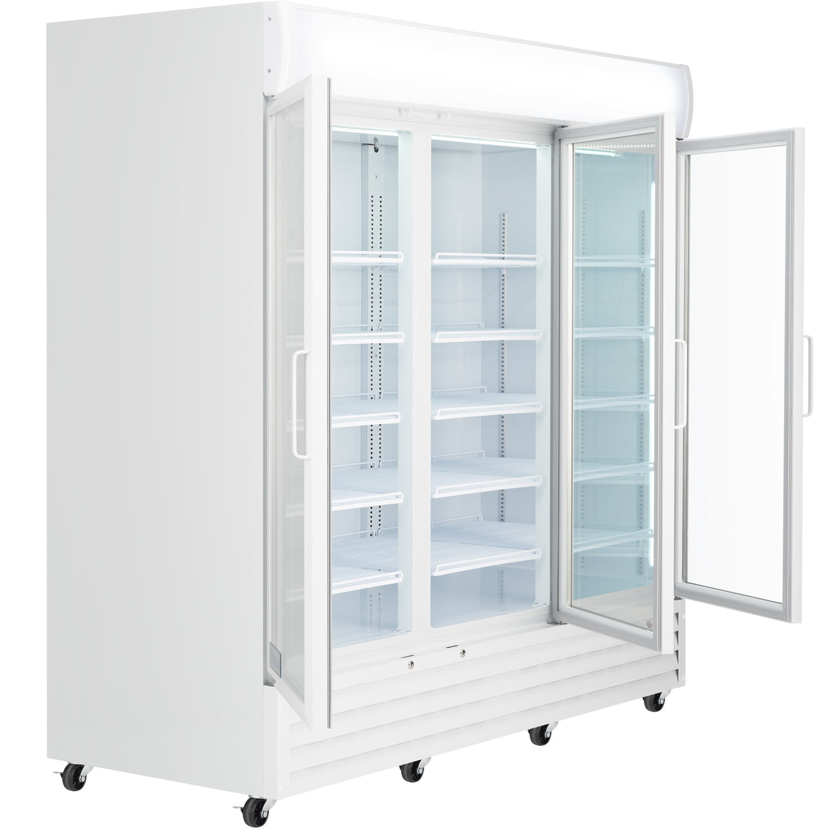 Empura 78" White Swing Glass 3 Door Merchandiser Refrigerator with ClearKeeper™ Glass, 66.6 Cu. Ft., LED Lighting, 15 Adjustable Shelves