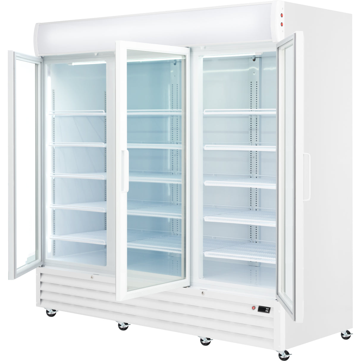 Empura 78" White Swing Glass 3 Door Merchandiser Refrigerator with ClearKeeper™ Glass, 66.6 Cu. Ft., LED Lighting, 15 Adjustable Shelves