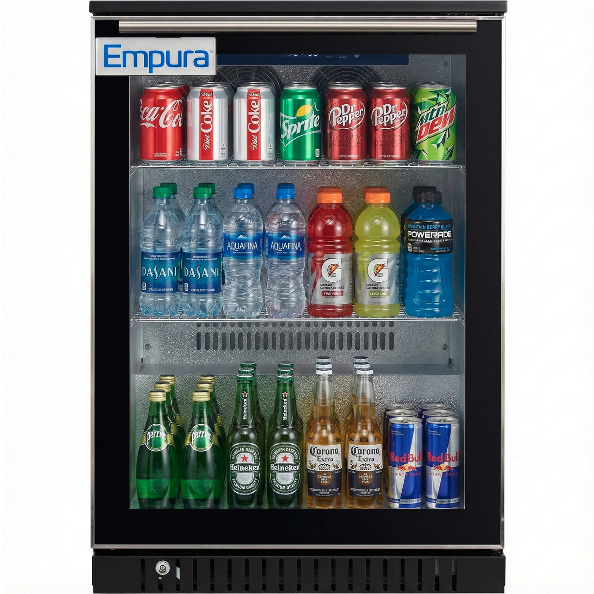 Empura 24" Black Swing Glass Door Undercounter Merchandiser Refrigerator with ClearKeeper™ Glass, 5.5 Cu. Ft., LED Lighting, Locking Glass Door