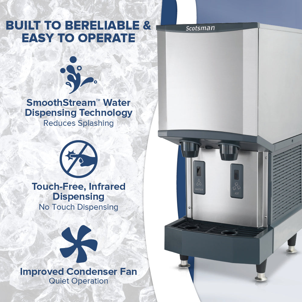Scotsman HID312A-1 water dispensing machine with features highlighted on a textured background