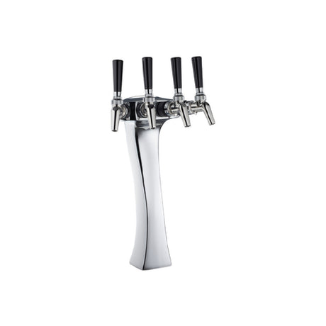 Chrome Panther Draft Beer Tower with four black handles for optimal beverage service
