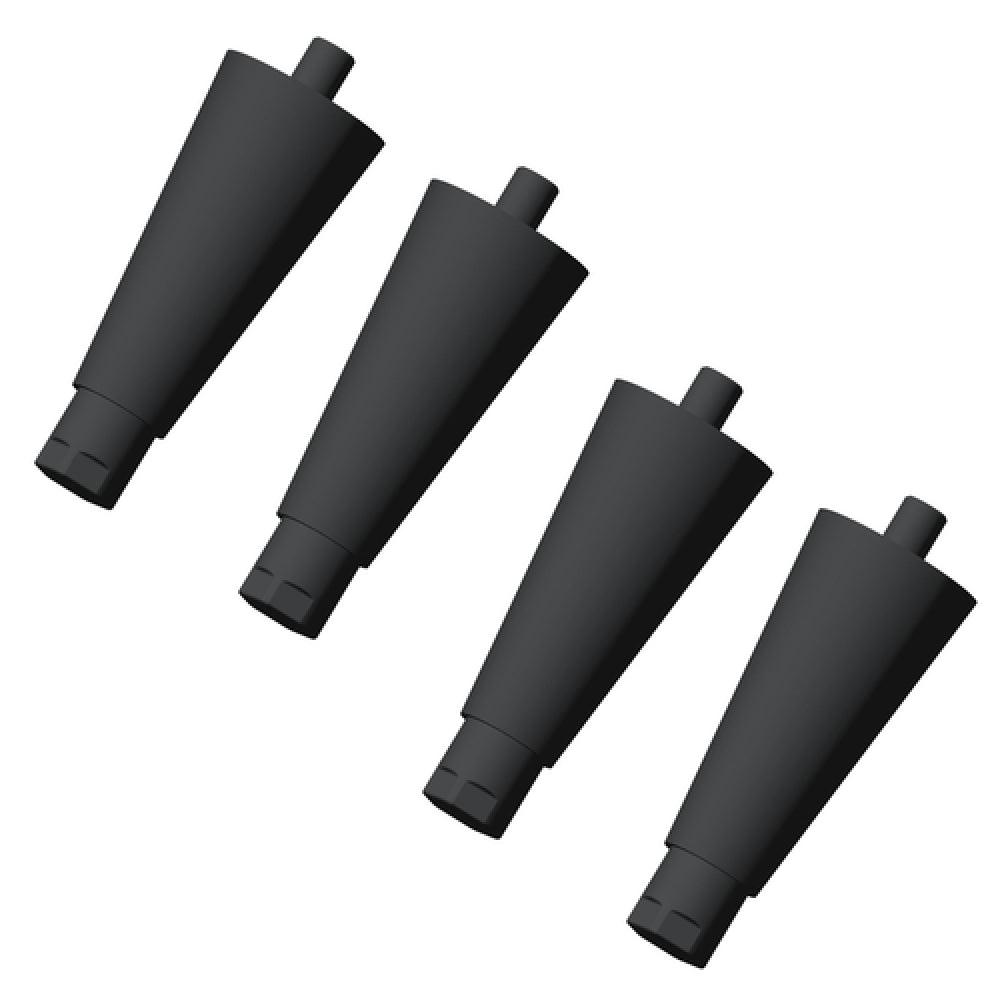 Four black cylindrical suppressors for Hoshizaki section uprights arranged in a row