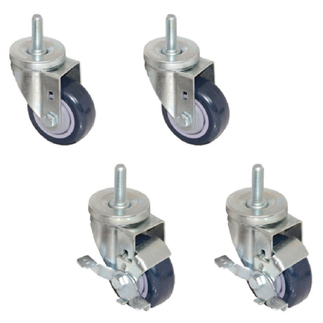 Set of four Hoshizaki HS-3586 swivel caster wheels with locking mechanisms and threaded stems
