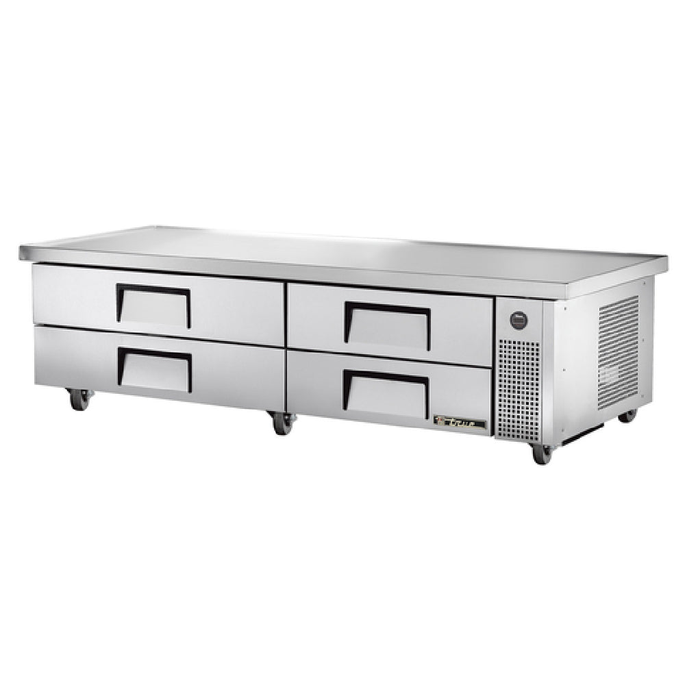 Stainless steel True Refrigeration TRCB-82-86 refrigerated chef base with drawers and casters