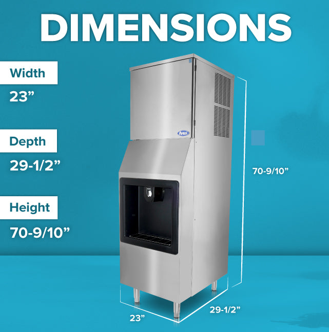 Atosa HD350-AP-161 Hotel Ice Machine & Dispenser Full Cube Ice 23"W X 29-1/2"D X 70-9/10"H