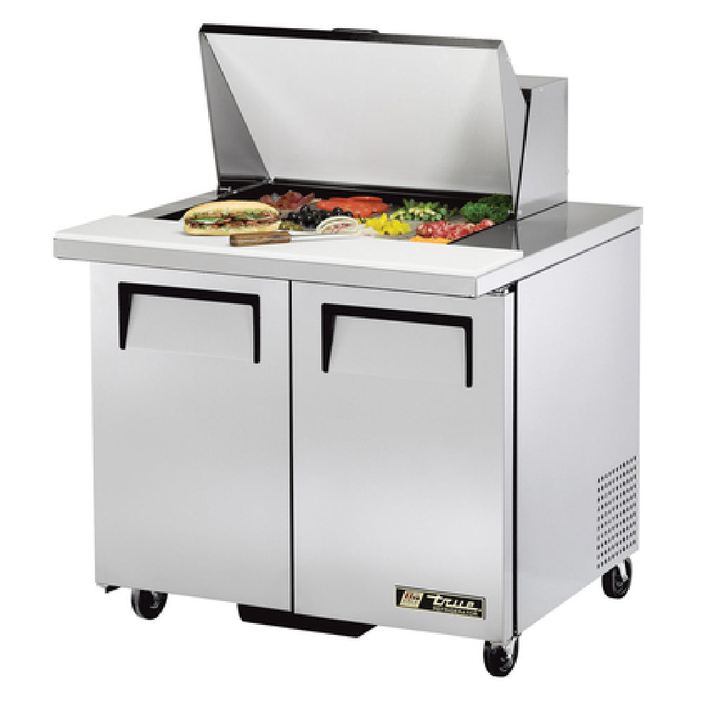 True Mfg. - General Foodservice TSSU-36-15M-B-HC - Mega Top Sandwich/Salad Unit, (15) 1/6 Size (4"D) Poly Pans