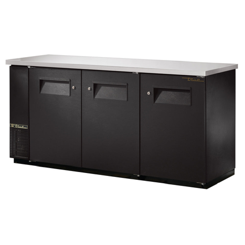 Black True Refrigeration TBB-24-72-HC back bar refrigerator with three solid doors