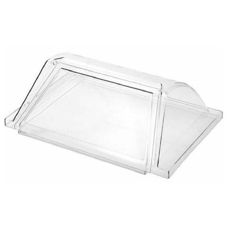 Clear plastic roller grill cover with angled sides, designed for Empura Roller Grill